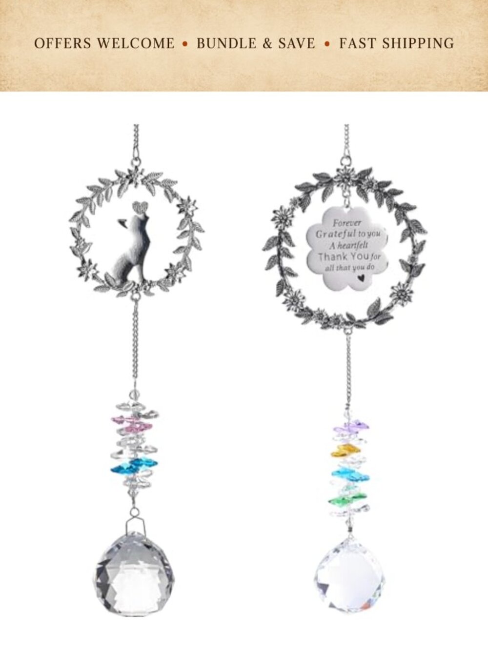 Hand-Carved Crystal Prism Sun Catcher Hanging Flower Wreath Garden Decor